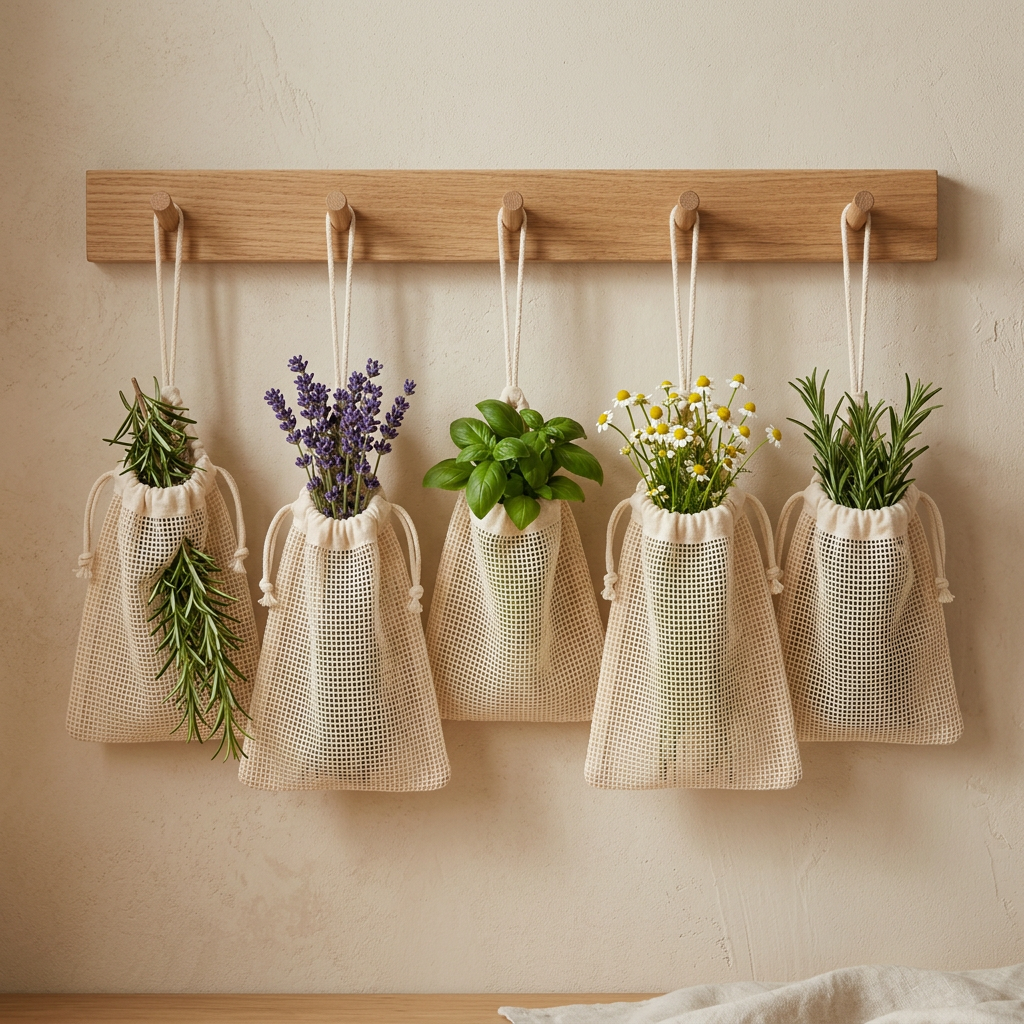 Cotton Herb Drying Bunch Bags, 5 Pack