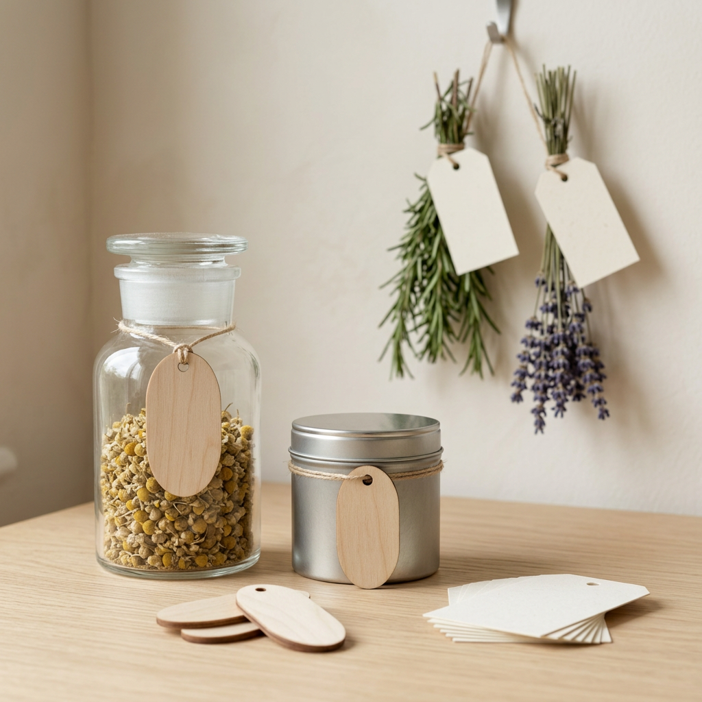 Mini Wooden Herb Tags + Label Cards Set