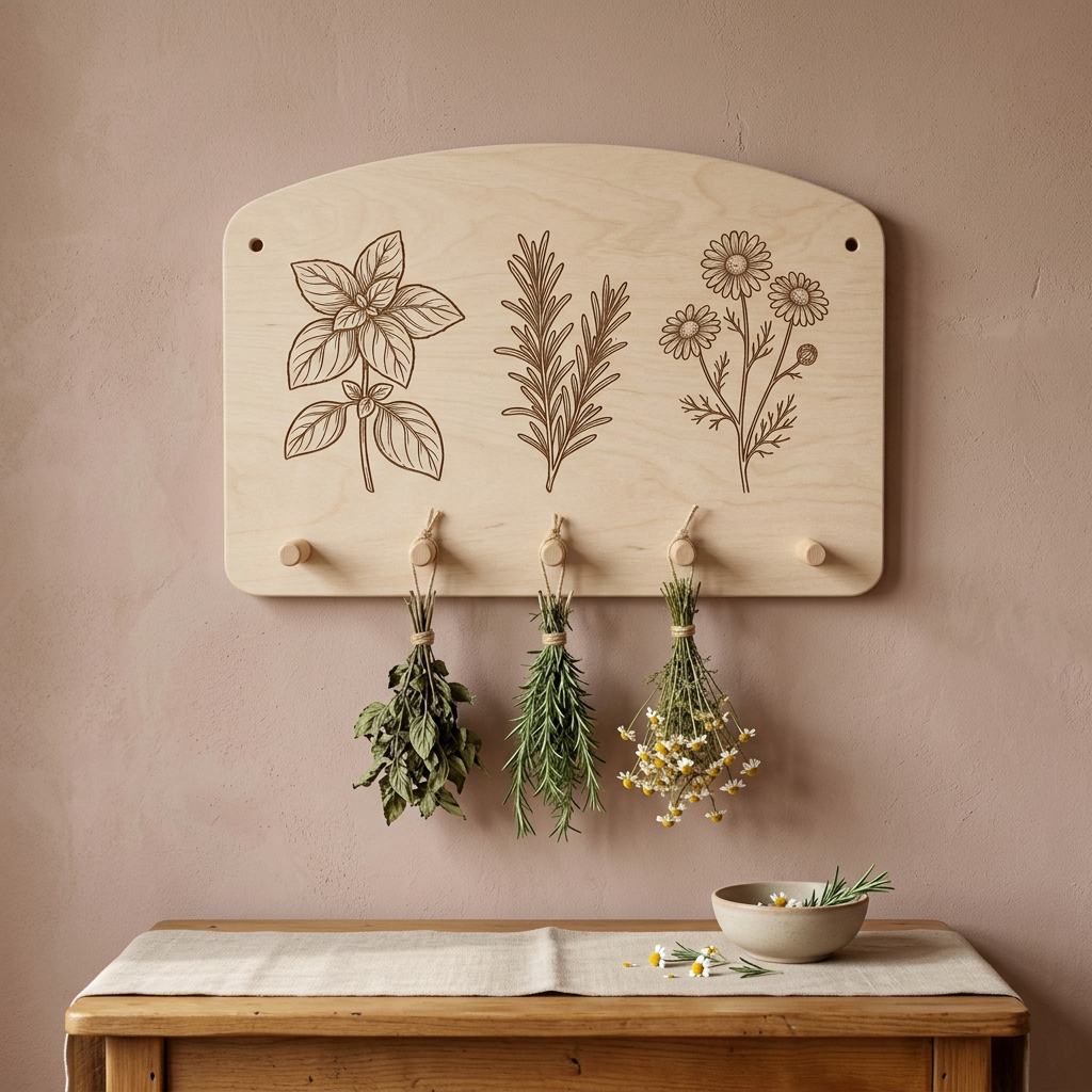 Herb Drying Rack with Plant Illustrations