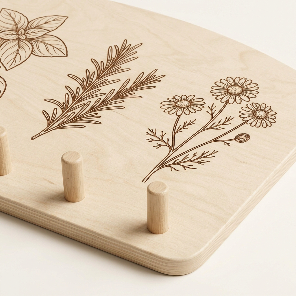 Herb Drying Rack with Plant Illustrations